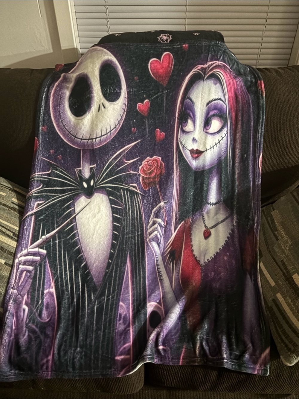 Nightmare Romance Plush Throw Blanket - Black & Purple with Red Accents